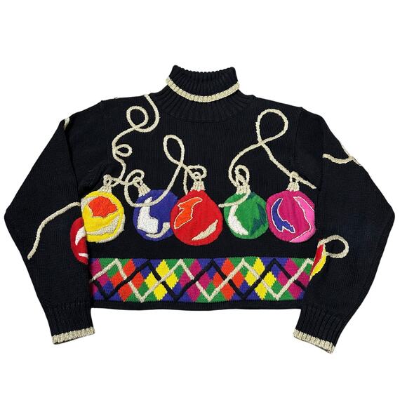Lisa Nichols Vintage Christmas Ornament Turtleneck Sweater - Picture 1 of 8